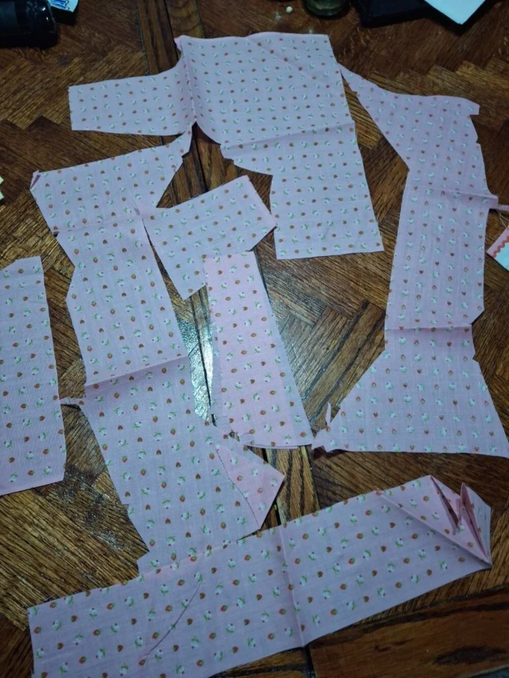 Vtg Strawberry Shortcake Cotton Fabric -Scraps-Pink Yellow White -